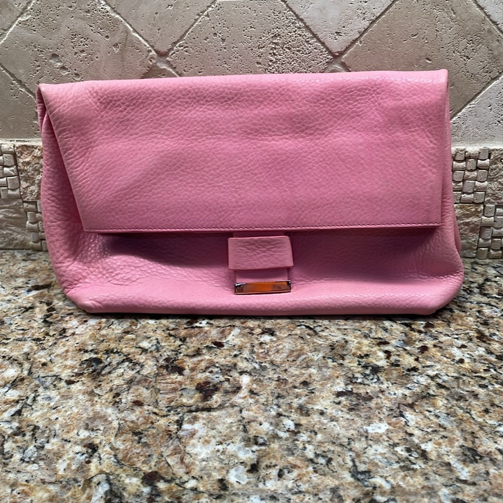 CEDRIC CHARLIER Pink Leather Clutch Gold Hardware